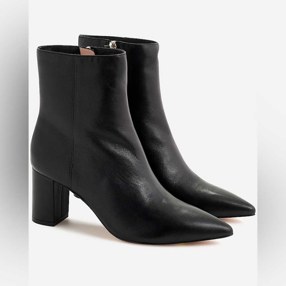 J.Crew Sadie Womens 10.5 Pointed Toe Leather Boots Black Side Zipper Block Heel